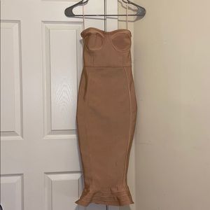 Camel frill Hem Bandage Midi Dress.
